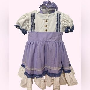 Vintage White and Purple Kids Casual Dress